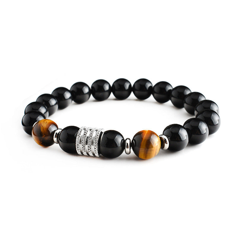 Wholesale Stainless Steel Tiger Eye Black Glossy Stone Men's Bracelet